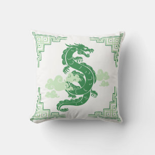 Grass Green Chinoiserie Dragon and Clouds Cushion
