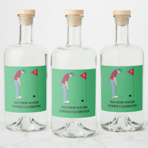 Grass Green Golfer Themed Liquor Bottle Label