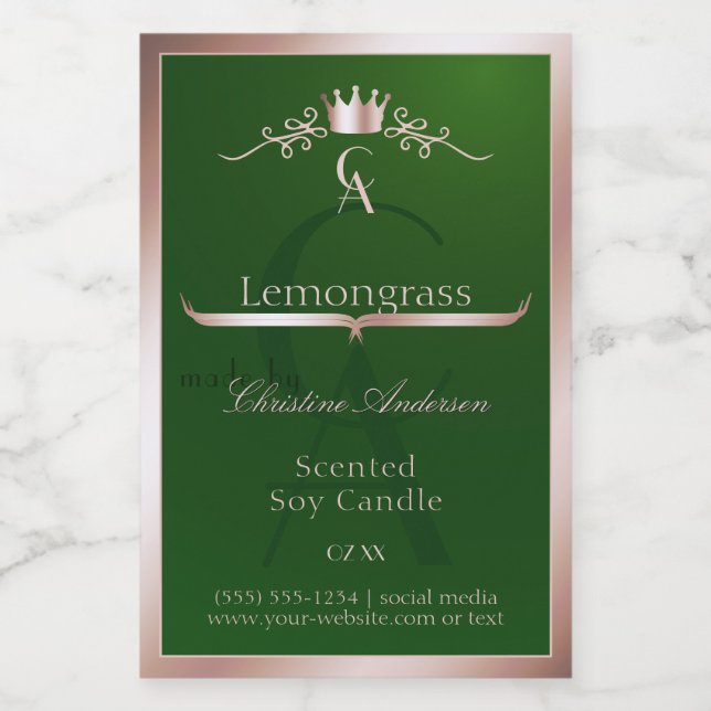 Grass Green Product Label Rose Gold Frame Monogram (Single Label)