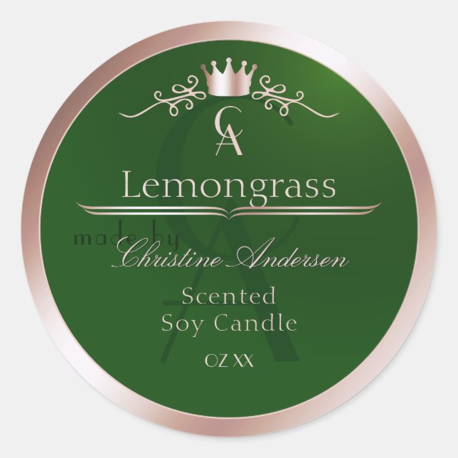 Grass Green Product Label Rose Gold Frame Monogram (Front)