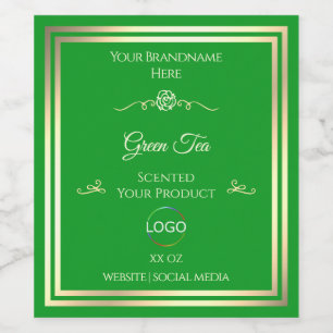 Grass Green Product Label with Gold Frame and Logo
