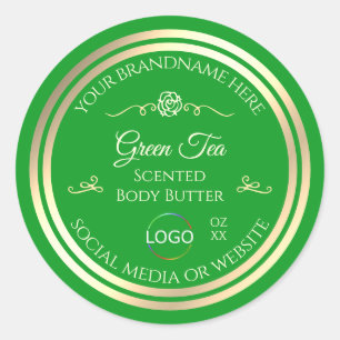 Grass Green Product Label with Gold Frame and Logo