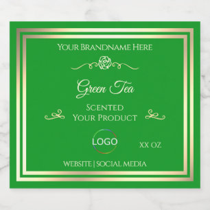 Grass Green Product Label with Gold Frame and Logo