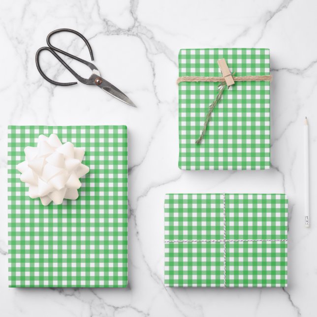 Grass Green Simple Plaid Wrapping Paper Sheet (Front)