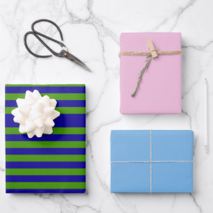 Grass Green Stripes with Cotton Candy and Blue Wrapping Paper Sheet