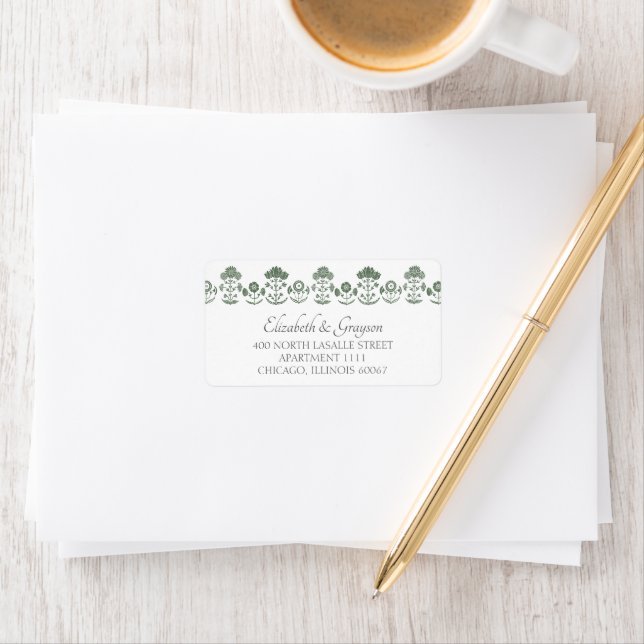 Grass Green & White Botanical Block Print Wedding Label (Insitu)