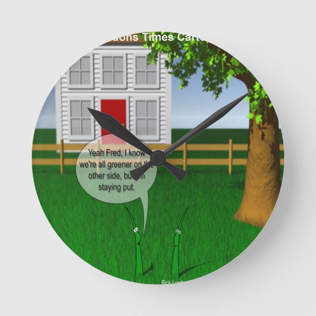 Grass Greener On Other Side Funny Round Clock (Front)