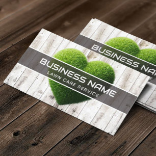 Grass Heart Lawn Care & Landscaping Rustic Wood Business Card