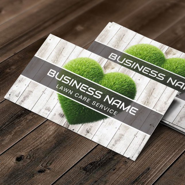 Grass Heart Lawn Care & Landscaping Rustic Wood Business Card (Creator Uploaded)