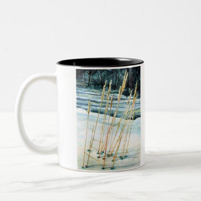 Grass in the snow Two-Tone coffee mug (Left)