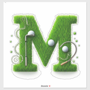 Grass Letter Golf Theme With Balls And Clubs