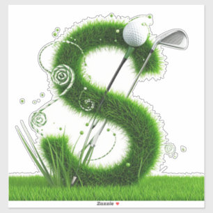 Grass Letter Golf Theme With Balls And Clubs