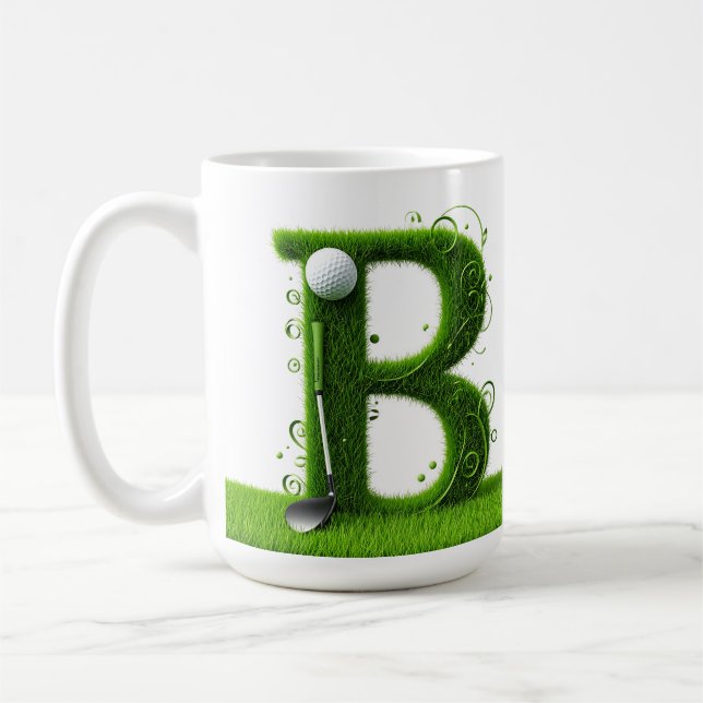 Grass Letter Golf Theme With Balls And Clubs Coffee Mug (Left)
