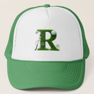 Grass Letter Golf Theme With Balls And Clubs Trucker Hat