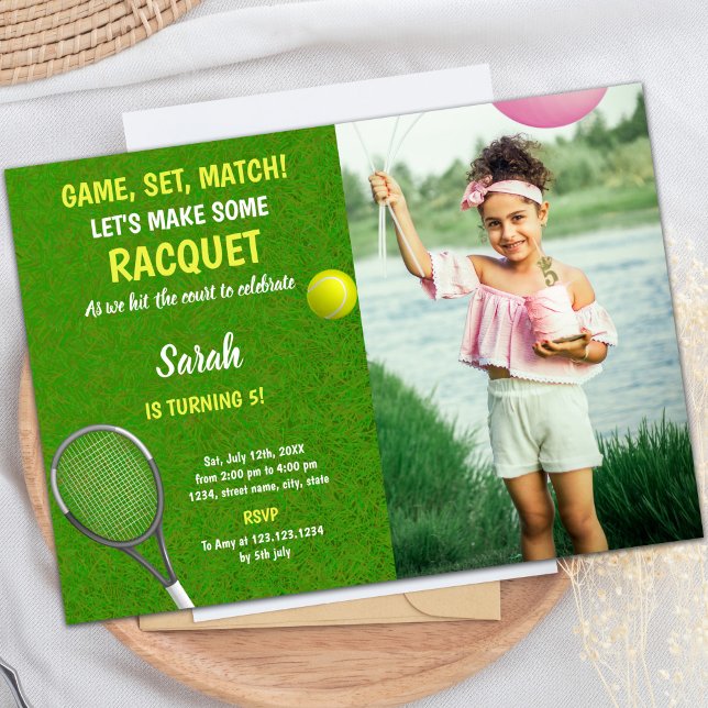 Grass Tennis Birthday Invitations with Photo (Grass Tennis Birthday Invitations with photo)