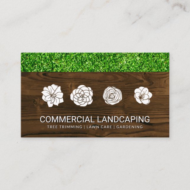Grass | Wood Grain | Flowers | Landscaping Business Card (Front)