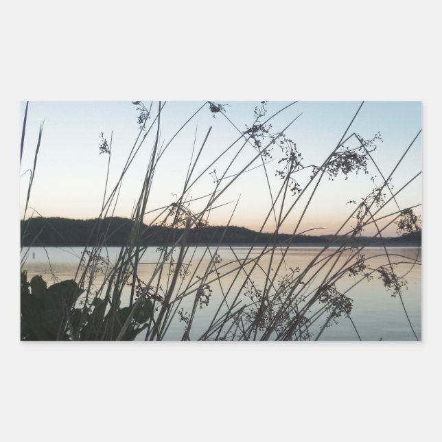 Grasses at lake Sunset Rectangular Sticker (Front)