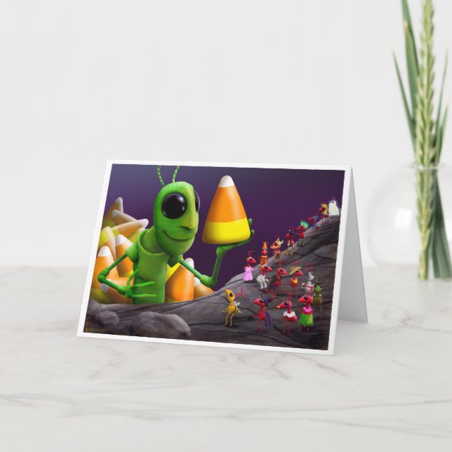 Grasshopper and Ants Halloween Card (Front)