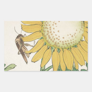 Grasshopper and sunflower by Shibata Zeshin Rectangular Sticker