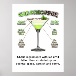 GRASSHOPPER Cocktail Recipe Art 18" x 24"          Poster