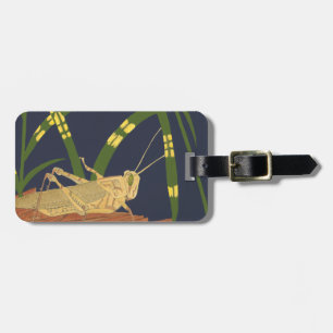 Grasshopper in Green Grass on Blue Background Luggage Tag