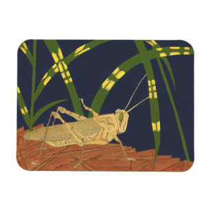 Grasshopper in Green Grass on Blue Background Magnet