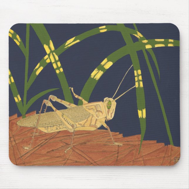Grasshopper in Green Grass on Blue Background Mouse Pad (Front)