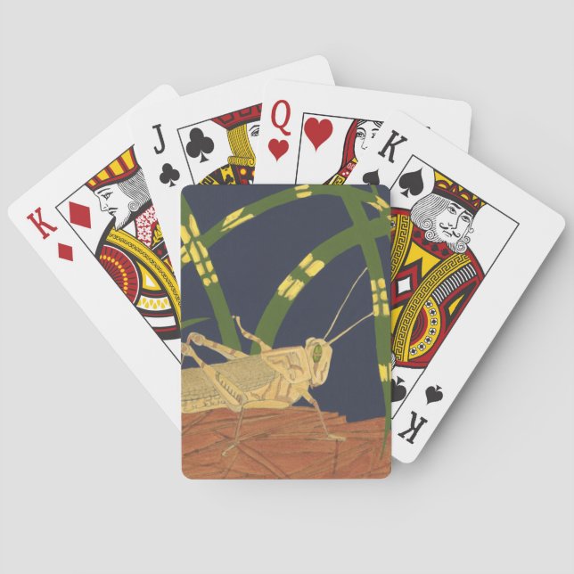 Grasshopper in Green Grass on Blue Background Playing Cards (Back)