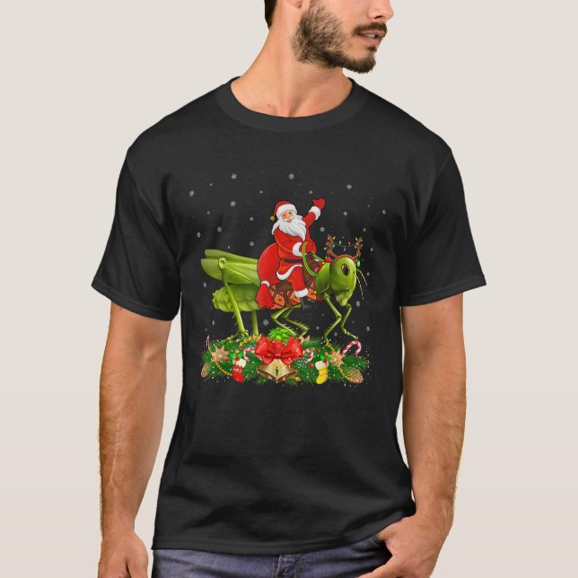 Grasshopper Lover Funny Santa Riding Grasshopper C T-Shirt (Front)