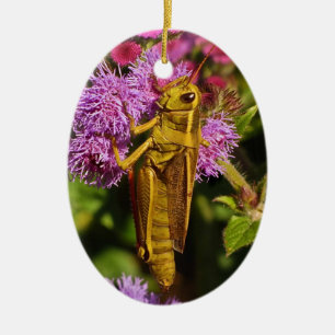 Grasshopper on Ageratum Ceramic Tree Decoration