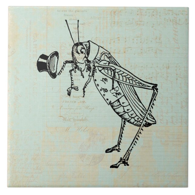 Grasshopper with Top Hat Ceramic Tile (Front)