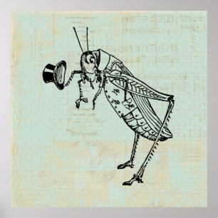 Grasshopper with Top Hat Poster