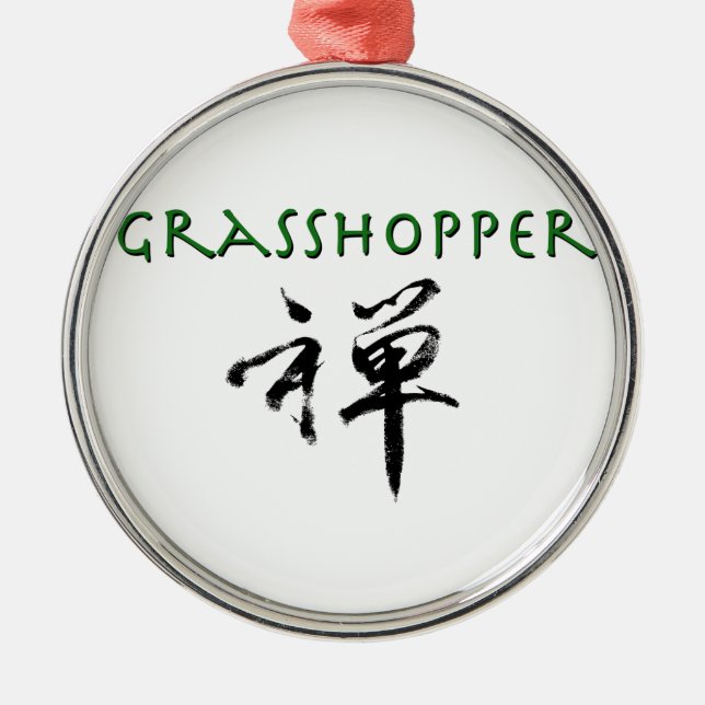 Grasshopper with "Zen" symbol Metal Tree Decoration (Front)