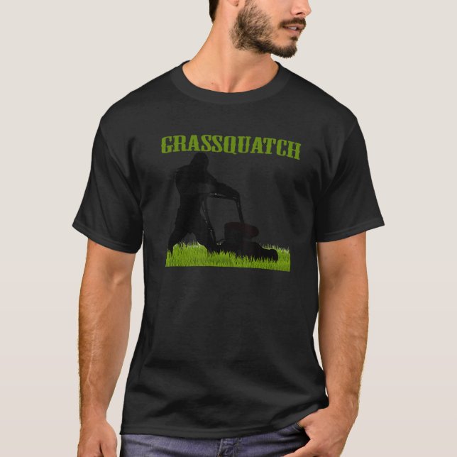 Grassquatch  Sasquatch & Lawnmower Mowing Yard Gra T-Shirt (Front)