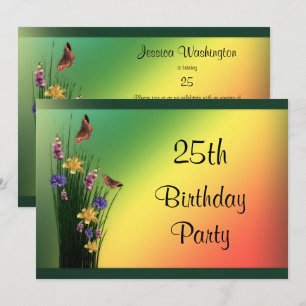 Grassy Bouquet And Butterflies 25th Birthday Invitation