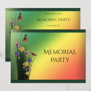 Grassy Bouquet And Butterflies Memorial Party Invitation