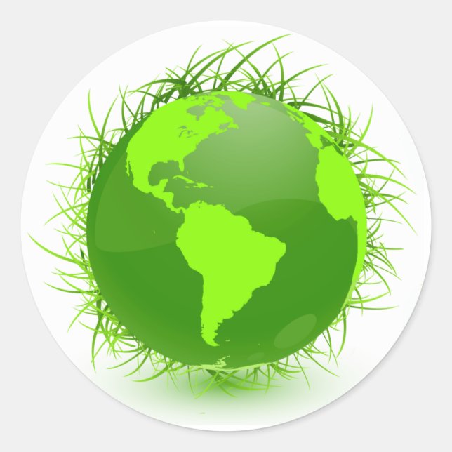 GRASSY GREEN PLANET CLASSIC ROUND STICKER (Front)