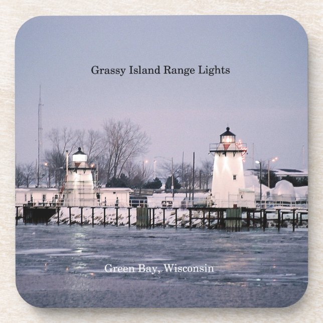 Grassy Island Range Lights 6 plastic coasters (Front)