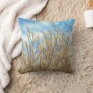 Grassy Nature with a Blue Sky Cotton Cushion