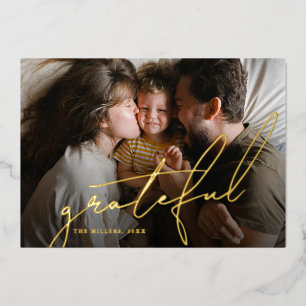 Grateful 2 Photo Collage Christmas Foil Holiday Card