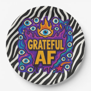 Grateful AF - Zebra Pattern - Paper Plate