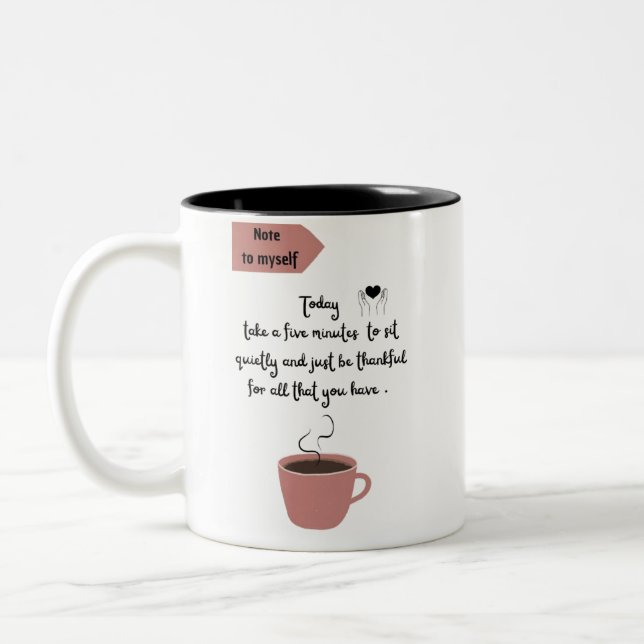 grateful affirmations and gratitude quotes Two-Tone coffee mug (Left)