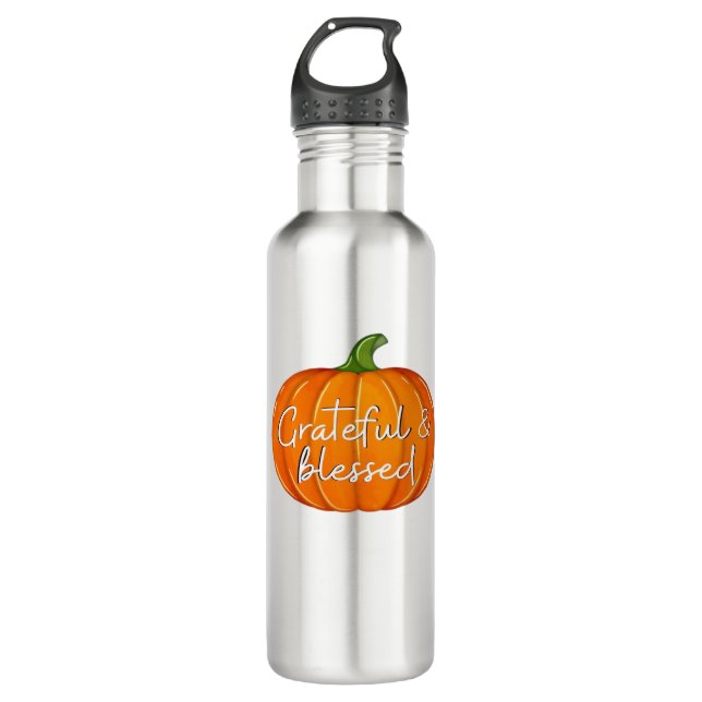 Grateful and Blessed - Pumpkin  Fall Thanksgiving  710 Ml Water Bottle (Front)
