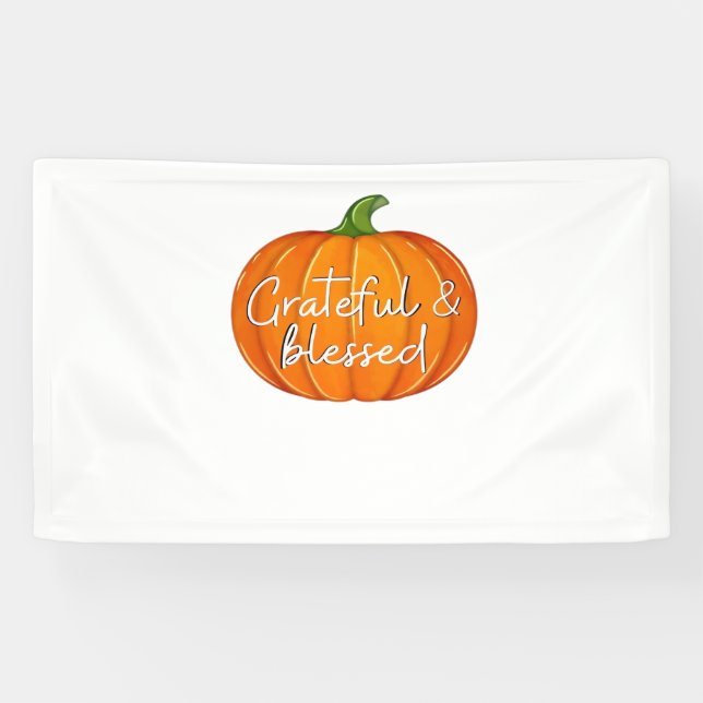 Grateful and Blessed - Pumpkin  Fall Thanksgiving  Banner (Horizontal)