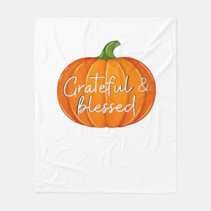 Grateful and Blessed - Pumpkin Fall Thanksgiving Fleece Blanket