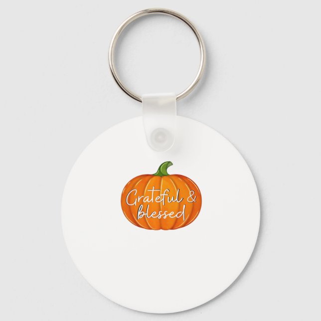 Grateful and Blessed - Pumpkin  Fall Thanksgiving  Key Ring (Front)