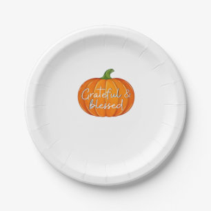 Grateful and Blessed - Pumpkin  Fall Thanksgiving  Paper Plate