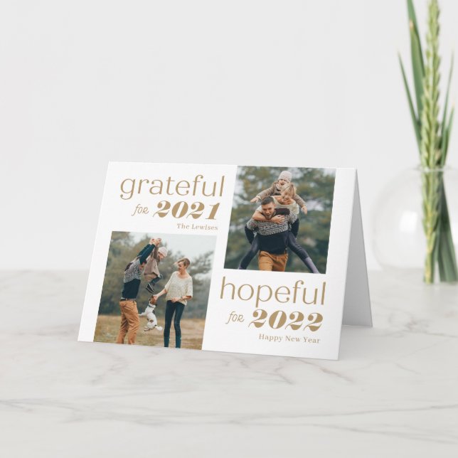 Grateful and Hopeful Editable Colour New Year Card (Front)