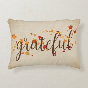 Grateful Autumn Leaves on Burlap Decorative Cushion