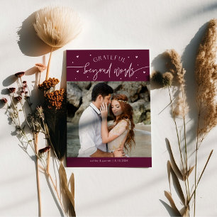 Grateful Beyond Words Wedding Photo Cranberry Thank You Card